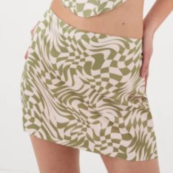 For Love and Lemons Distorted Checker Aiko Mini Skirt Size M Green/Pink - Picture 1 of 2